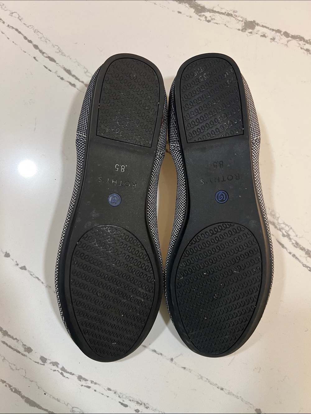 Rothy's Black & White Knit Ballet Flats with Blue Trim size 8.5 - Picture 13 of 13